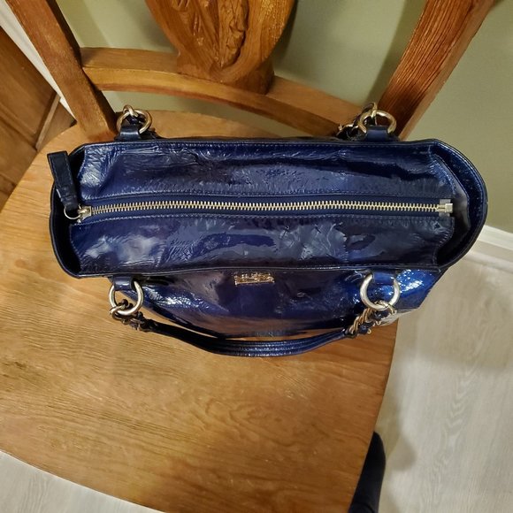 Vintage Coach Madison Patent Leather Purse Ultra Marine Blue Silver Hardware - Picture 13 of 16